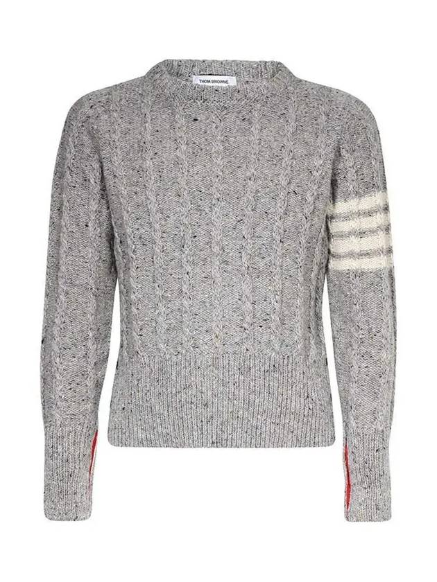 Donegal Twist Cable 4-Bar Classic Crewneck Knit Top Light Grey - THOM BROWNE - BALAAN 3