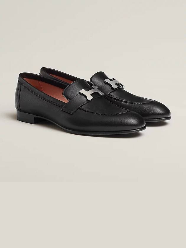 Paris Loafers Goatskin Palladium Noir - HERMES - BALAAN.