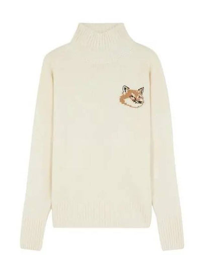 Men's Fox Head Patch Oversized Wool Turtleneck Ecru - MAISON KITSUNE - BALAAN 2