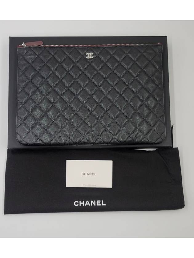 Large Classic Caviar Silver Logo Clutch Bag Black - CHANEL - BALAAN 4