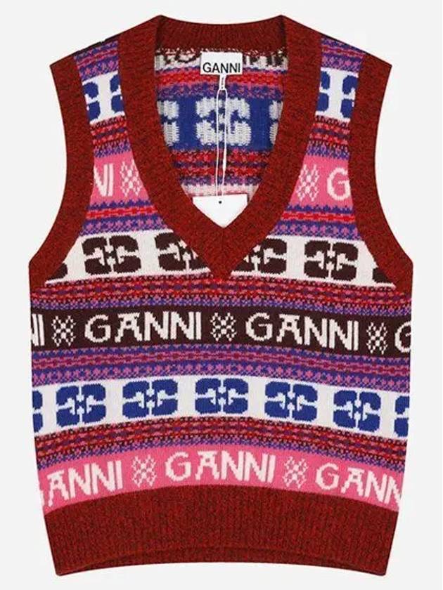 Logo Wool Mix Vest Red - GANNI - BALAAN 2