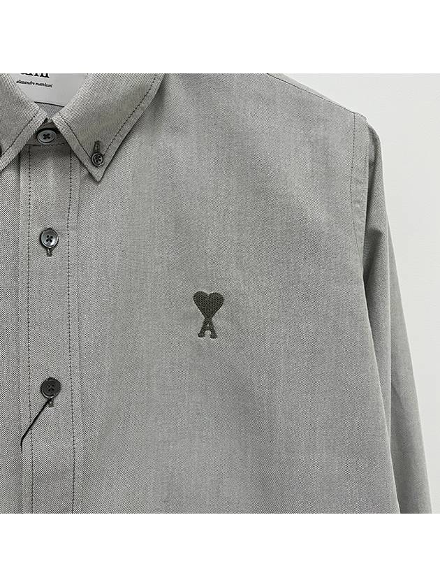 Embroidered Logo Long Sleeve Shirt Grey - AMI - BALAAN 6