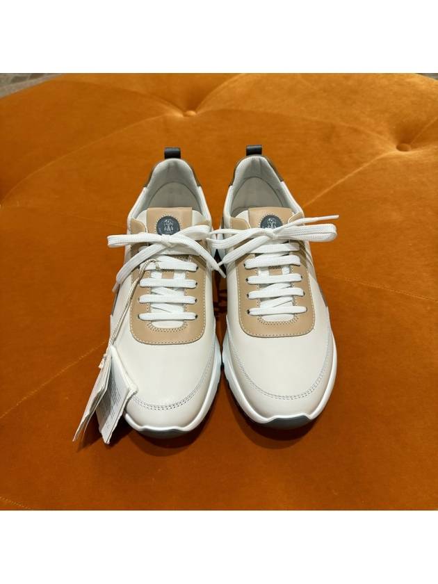 Leather Low Top Sneakers White Beige - BRUNELLO CUCINELLI - BALAAN 3