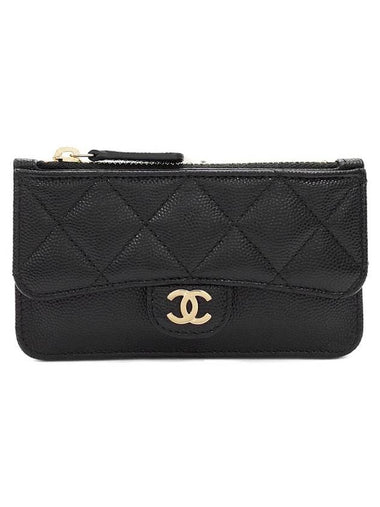 Classic Caviar Gold Hardware Zipper Card Wallet Black - CHANEL - BALAAN 1