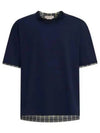 Plaid Check Panel Cotton Short Sleeve T-shirt Navy - MARNI - BALAAN 2