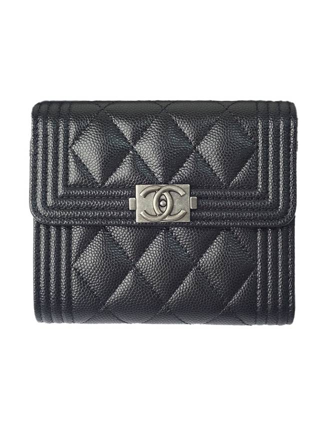 Boy Small Flap Wallet Caviar Leather & Ruthenium Black - CHANEL - BALAAN 1