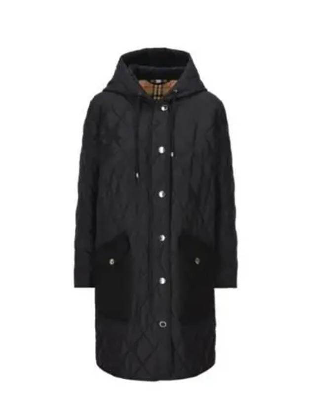 Women's Diamond Quilted Hoodie Single Coat Black - BURBERRY - BALAAN 2