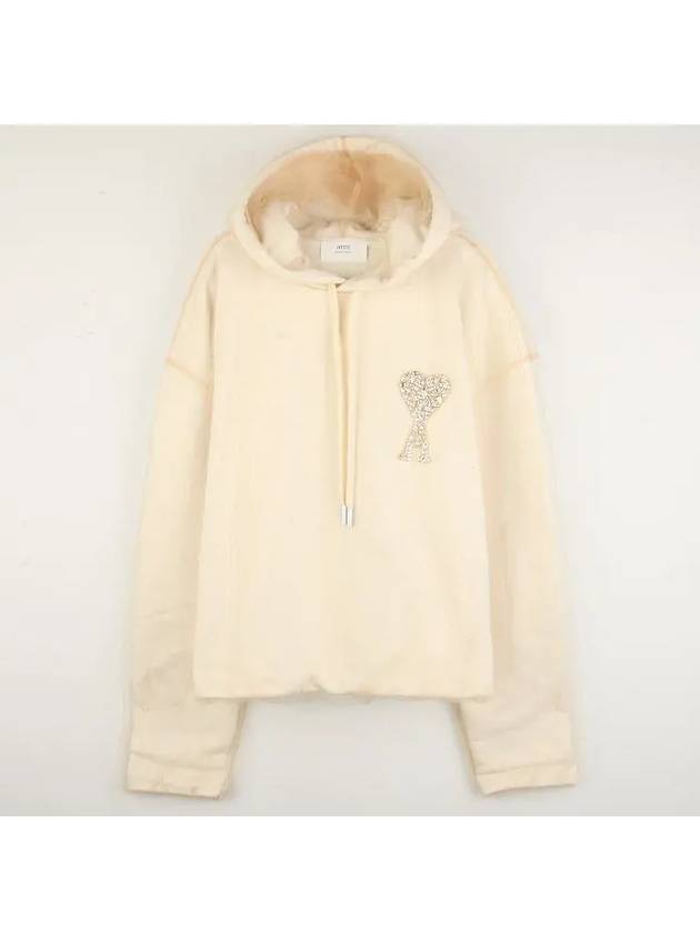 Crystal Heart Logo Hoodie Beige - AMI - BALAAN 3