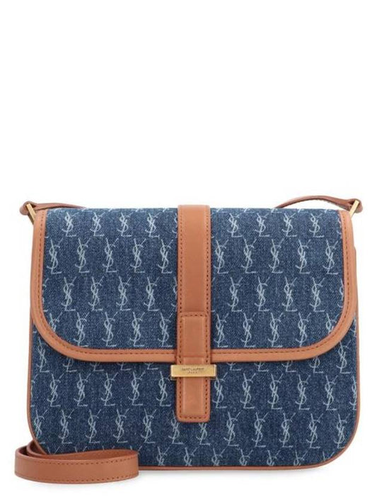 Small Monogram All Over Satchel Cross Bag Navy - SAINT LAURENT - BALAAN 1