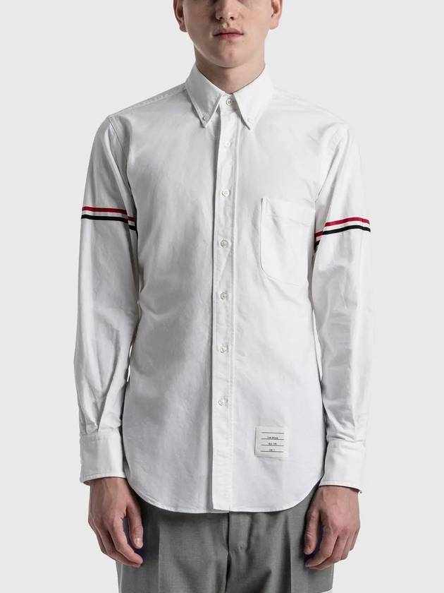 Oxford Striped Grosgrain Armband Classic Long Sleeve Shirt White - THOM BROWNE - BALAAN 4