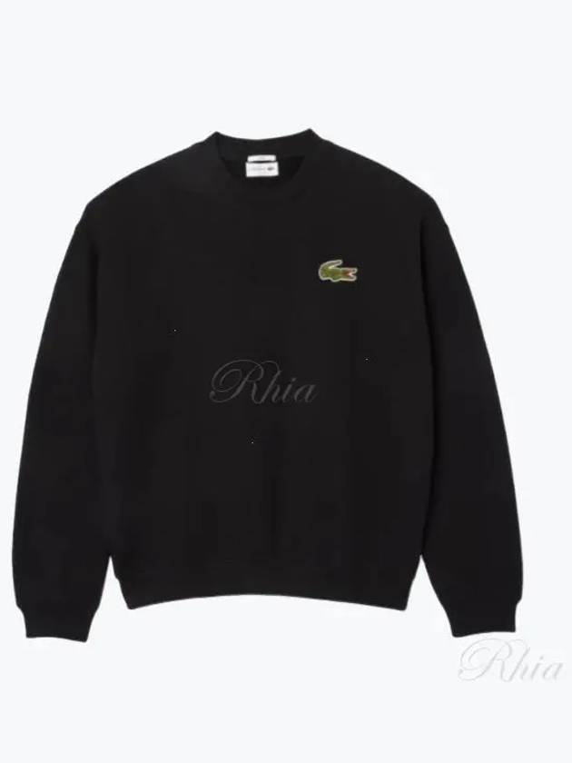 Loose Fit Badge Accent Fleece Sweatshirt Black - LACOSTE - BALAAN 2