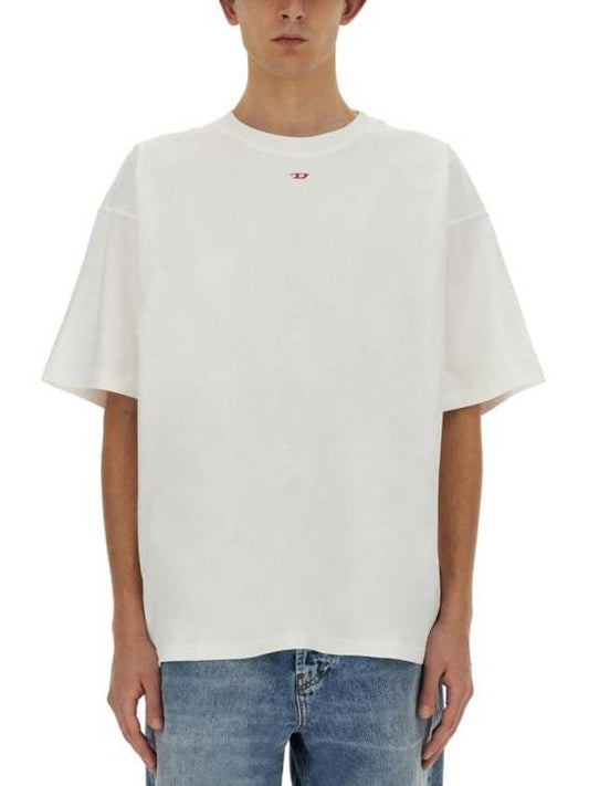 Embroidered D Patch Short Sleeve T-Shirt White - DIESEL - BALAAN 1