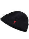 Heart Logo Wool Beanie Black - AMI - BALAAN 6