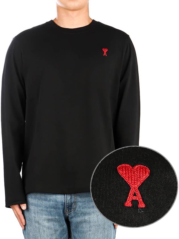 Chain Stitch Heart Logo Long Sleeve T-Shirt Black - AMI - BALAAN 2