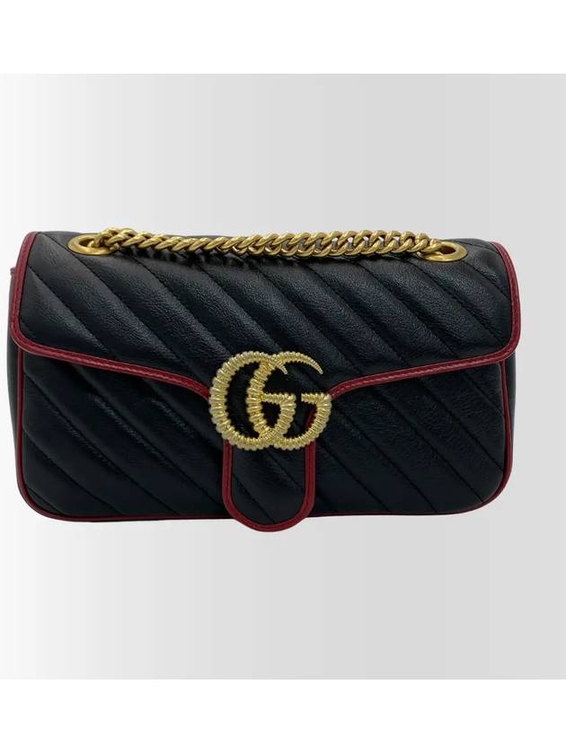 GG Marmont Quilted Leather Chain Shoulder Bag 443497 Black Red - GUCCI - BALAAN 1