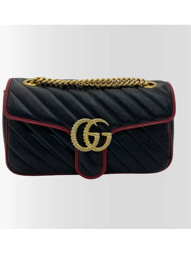 GG Marmont Quilted Leather Chain Shoulder Bag 443497 Black Red - GUCCI - BALAAN 1