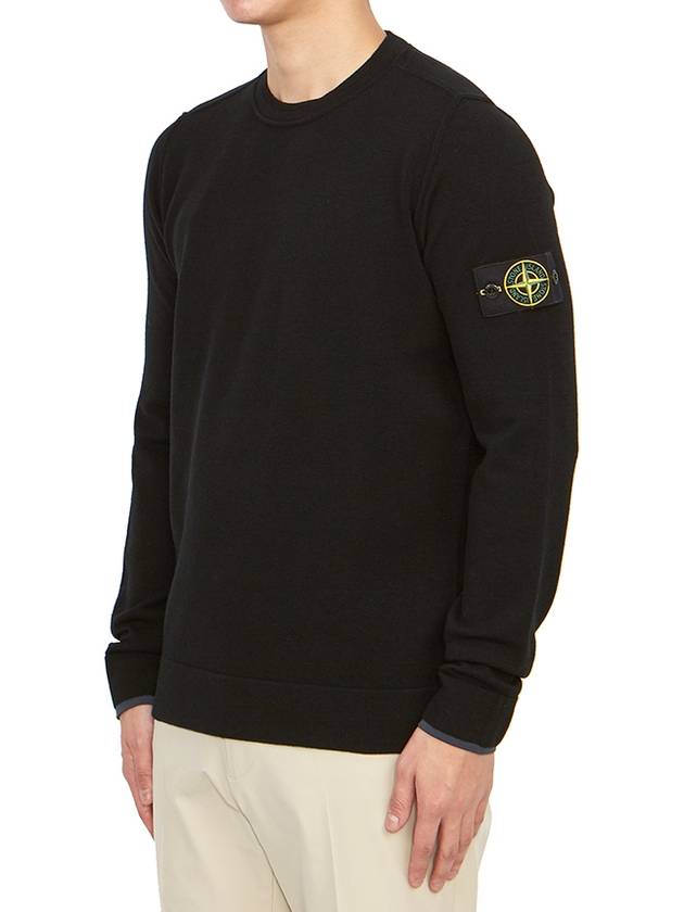 Logo Patch Crew Neck Knit Top Black - STONE ISLAND - BALAAN 3