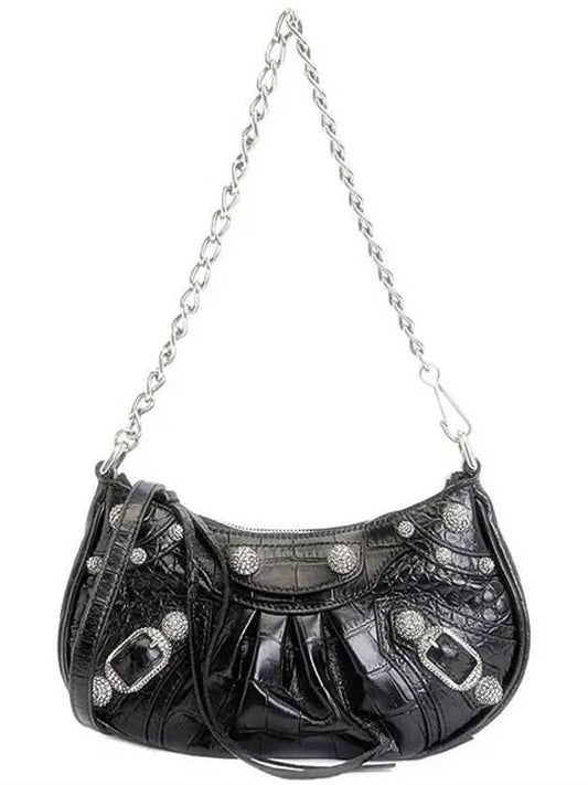 Le Cagol Mini Silver Chain Crocodile Shoulder Bag Black - BALENCIAGA - BALAAN 2