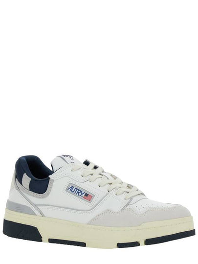 White Low Top Sneakers With Blue Details And Logo Patch In Leather Man - AUTRY - BALAAN 2