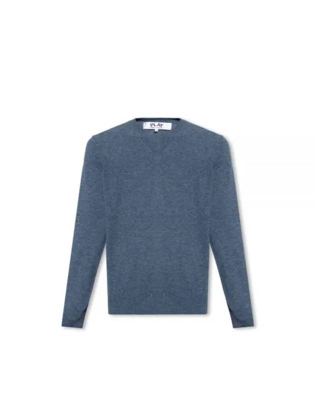 Small Red Heart Wappen V-Neck Wool Knit Top Navy - COMME DES GARCONS - BALAAN 1