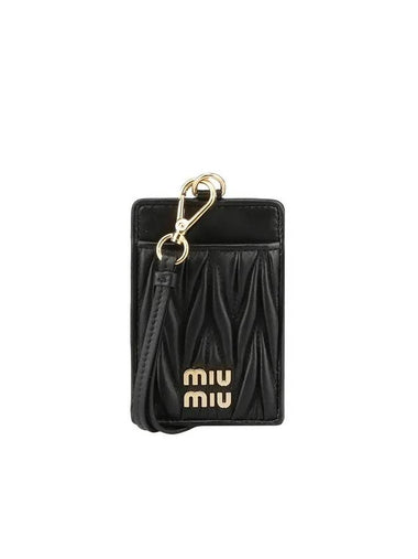 Gold Matelasse Leather Strap Card Wallet Black - MIU MIU - BALAAN 1