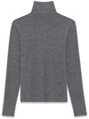 Embroidered Logo Roll Neck Wool Knit Top Grey - SAINT LAURENT - BALAAN 3