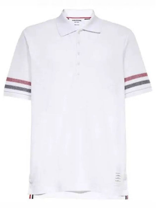 Men's RWB Stripe Cotton Polo Shirt White - THOM BROWNE - BALAAN 2