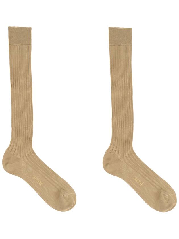 Ami Alexandre Mattiussi Logo Socks, Women's, Beige - AMI - BALAAN 4