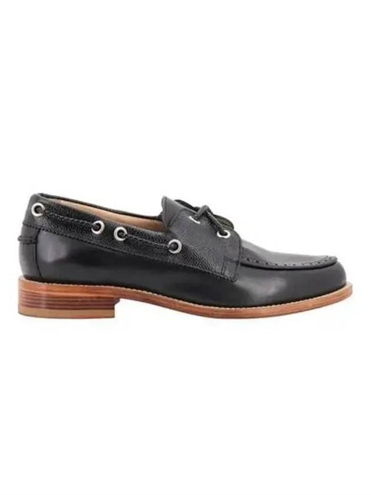 Men's Vitello Calf Leather Boat Shoes Black - THOM BROWNE - BALAAN 1