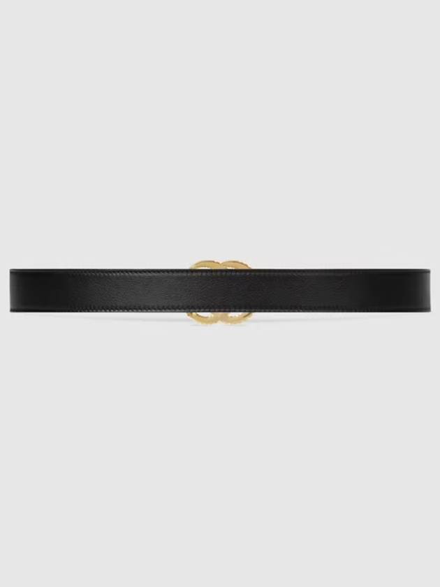 Women's GG Marmont Torchon Double G Buckle Leather Belt Black - GUCCI - BALAAN 3