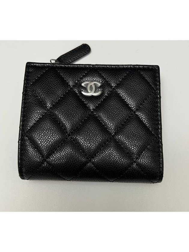 Classic Caviar Half Wallet Snap Zipper Coin Pocket Black Silver Clad AP3388 - CHANEL - BALAAN 7