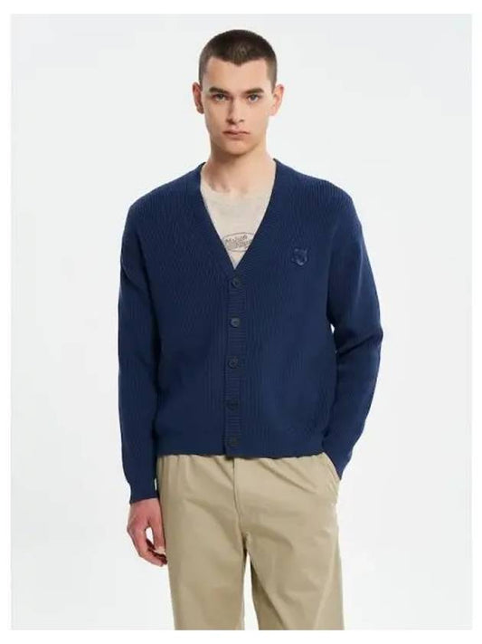 Men s bold foxhead patch comfort pleated spring and fall cardigan ink blue domestic product - MAISON KITSUNE - BALAAN 1