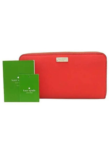 Saffiano leather zip up long wallet with silver logo decoration - KATE SPADE - BALAAN 1