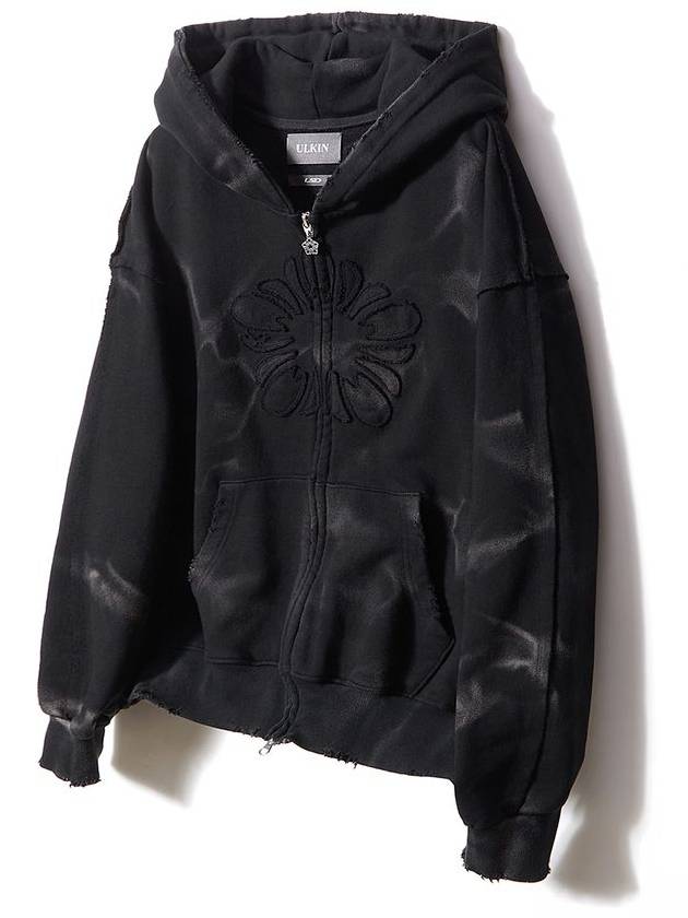 Mugung Bleach Washed Cotton Zip Up Hoodie Black - ULKIN - BALAAN 6