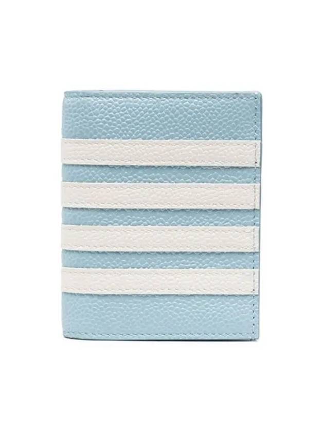 Pebble Grain Leather 4-Bar Stripe Double Card Wallet Blue - THOM BROWNE - BALAAN 3