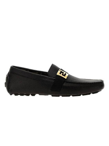 Logo Plaque Leather Driving Shoes Black - FENDI - BALAAN 1