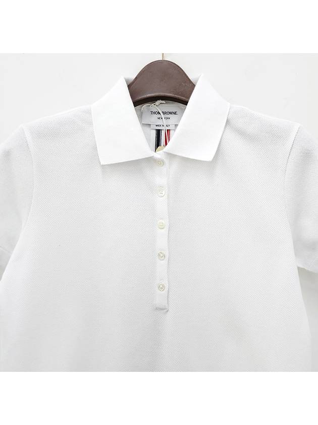 Classic Pique Center Back Stripe Relaxed Fit Short Sleeve Polo Shirt White - THOM BROWNE - BALAAN 5