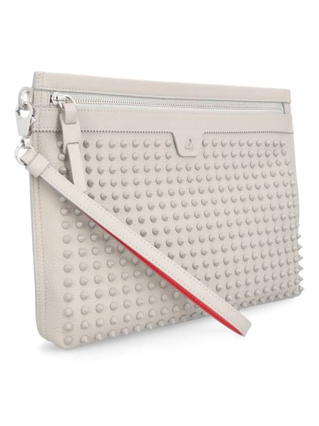 Spike Leather Clutch Bag White - CHRISTIAN LOUBOUTIN - BALAAN 3