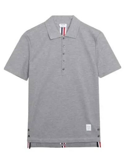 Men's Cotton Pique Center Bag Striped Short Sleeve Polo Shirt Grey - THOM BROWNE - BALAAN 2