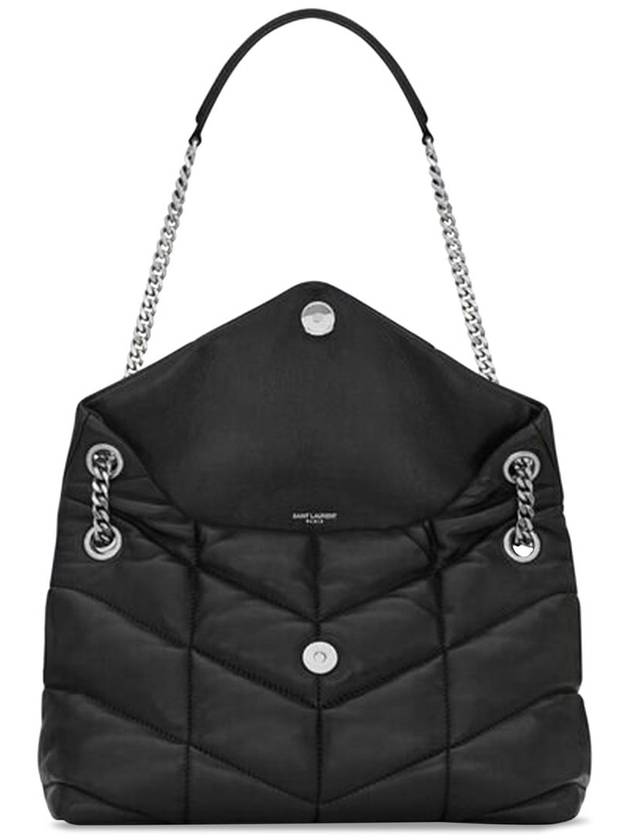 Puffer Quilted Lambskin Small Chain Shoulder Bag Black - SAINT LAURENT - BALAAN 4