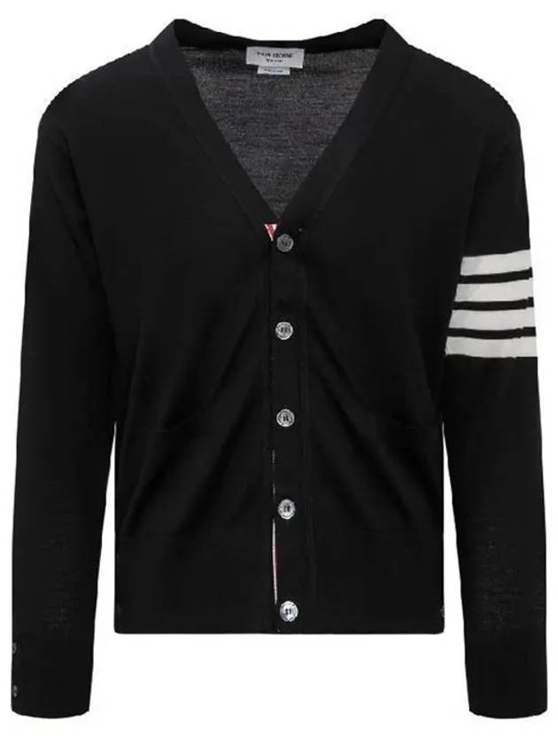 Men's Sustainable Classic Diagonal Wool Cardigan Black - THOM BROWNE - BALAAN 3