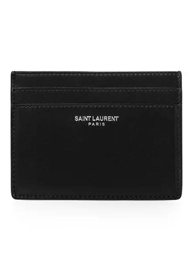 Smooth Leather Classic Logo Card Wallet Black - SAINT LAURENT - BALAAN 3