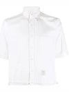 Tom Brown Logo Patch Chest Pocket Short Sleeve Shirt White - THOM BROWNE - BALAAN 2