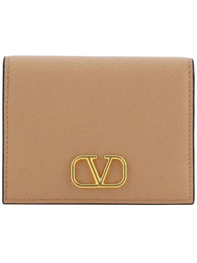 Compact V Logo Signature Calfskin Half Wallet Beige - VALENTINO - BALAAN 2