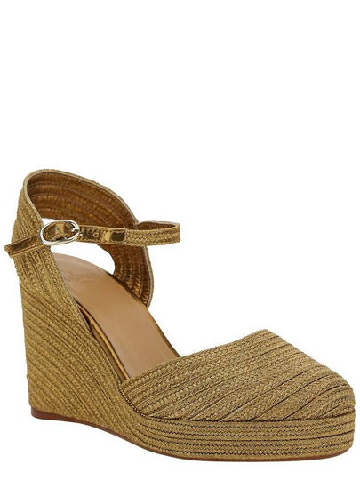 'Carolyn' Gold Wedge With Ankle Strap In Metallic Rafia Woman - CASTANER - BALAAN 2