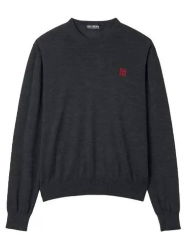 Embroidered crewneck knit sweater dark gray - RAF SIMONS - BALAAN 1