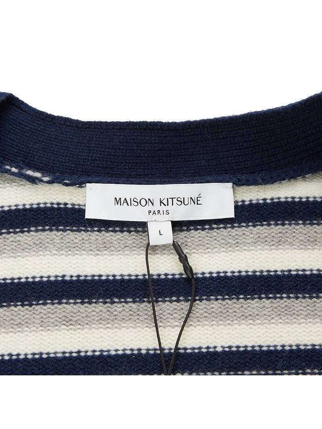 Fox Head Intarsia Striped Comfort Cardigan Navy White - MAISON KITSUNE - BALAAN 9