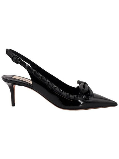 Rockstud Bow Pattern Slingback Heel Black - VALENTINO - BALAAN 1