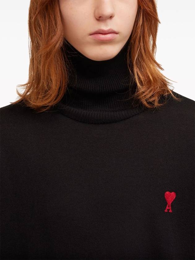 Men's Heart Logo Wool Turtleneck Black - AMI - BALAAN 7