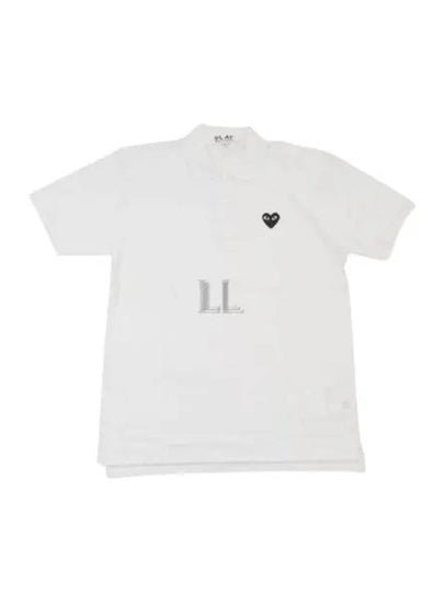 Men's Black Heart Waffen Short Sleeve Polo Shirt White - COMME DES GARCONS - BALAAN 2